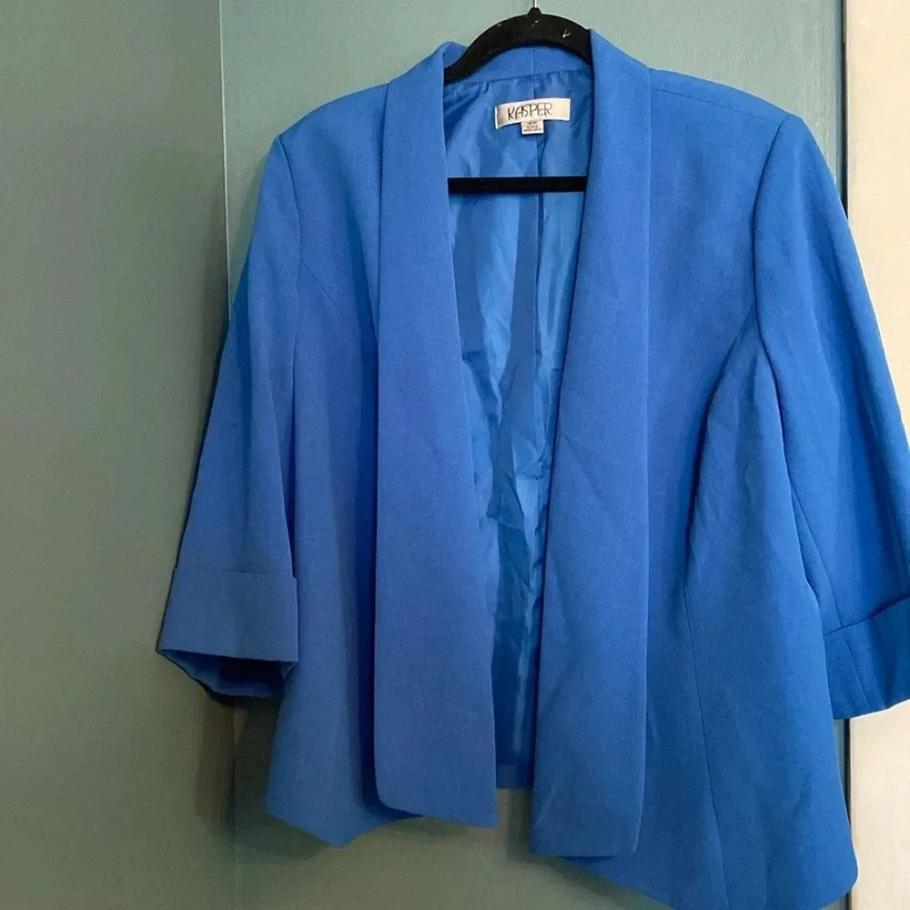 Kasper women’s open blazer - 18 W - bright blue - 3/4 sleeve - great condition